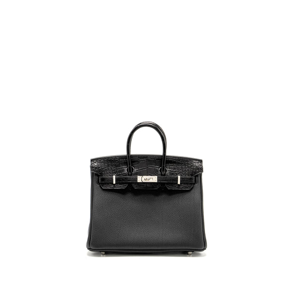 Hermes Birkin 25 Touch Togo/Alligator Mississippiensis Mat Black SHW Stamp B