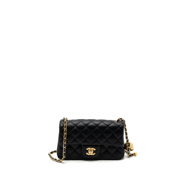 Chanel 23K pearl crush mini rectangular flap bag lambskin black GHW (microchip)