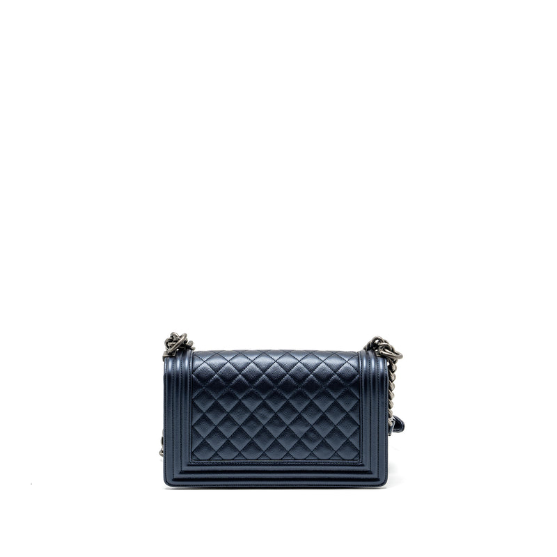 Chanel medium boy bag caviar metallic blue ruthenium hardware