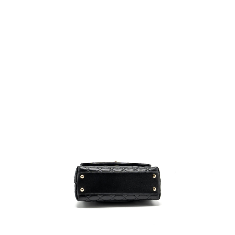 Chanel small coco handle with lizard embossed handle caviar black LGHW (microchip)