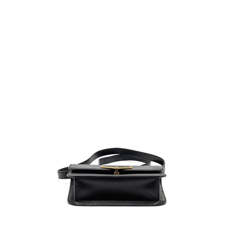 Prada Saffiano Leather Flap Shoulder Bag Calfskin Black GHW