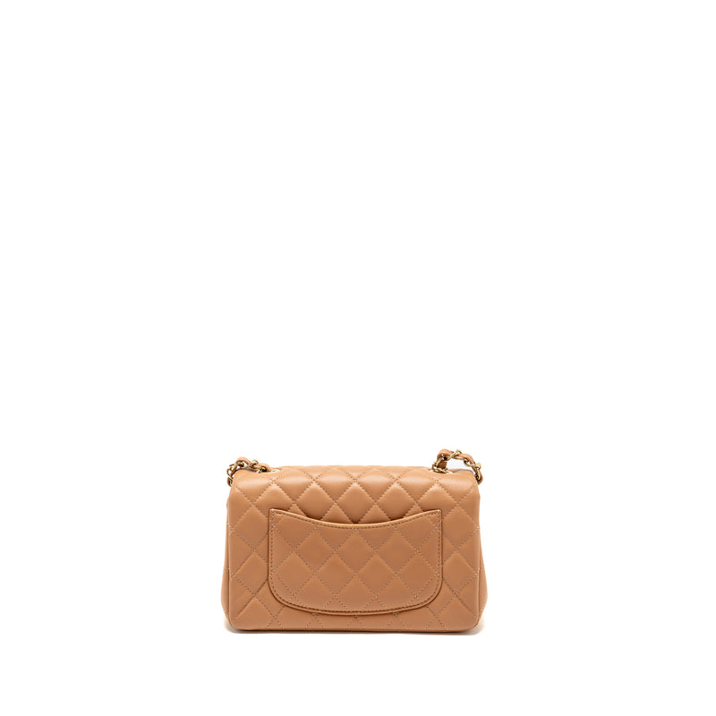 Chanel Mini Rectangular Flap Bag Lambskin Beige LGHW (Microchip)