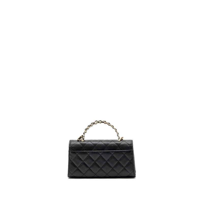 chanel 23p top handle mini flap bag with chain caviar black LGHW (microchip)