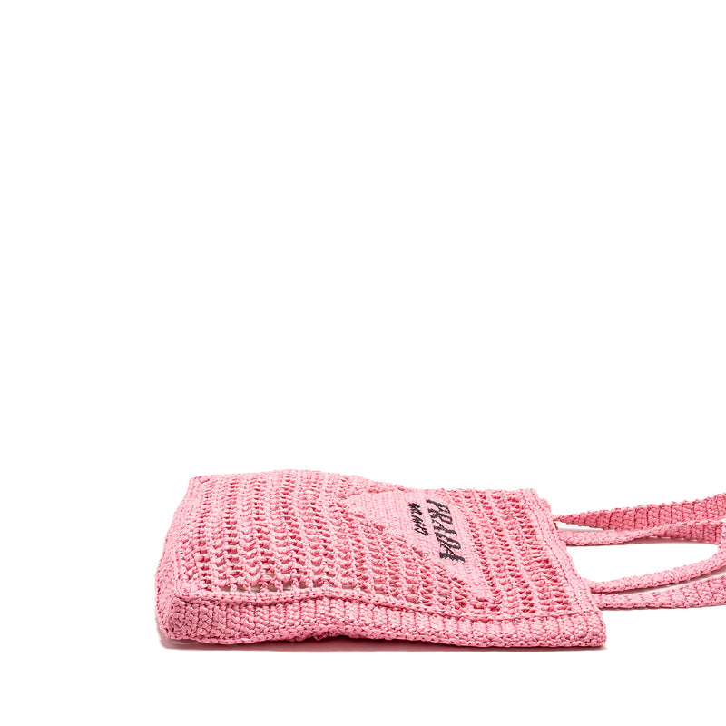 Prada Crochet Tote Bag Raffia Pink