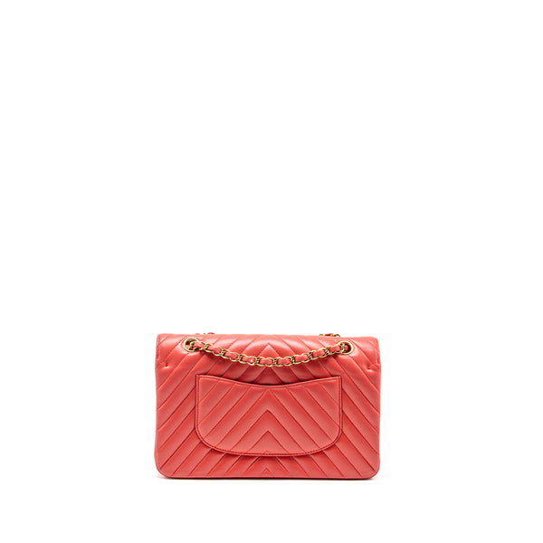 Chanel Medium Classic Double Flap Bag Chevron Lambskin Pink LGHW