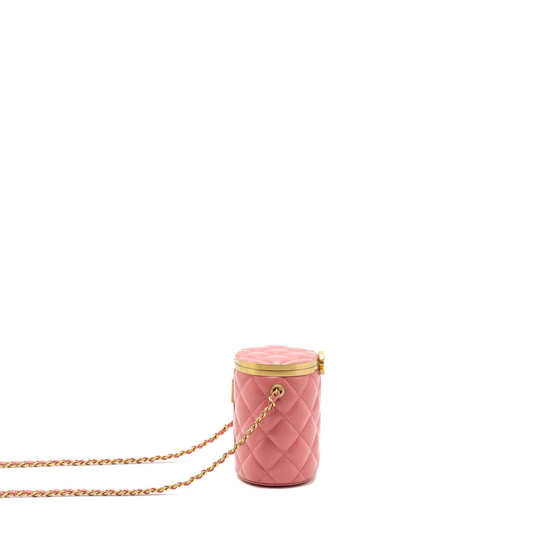 Chanel Round Vanity Case With Chain Lambskin Pink GHW(Microchip)