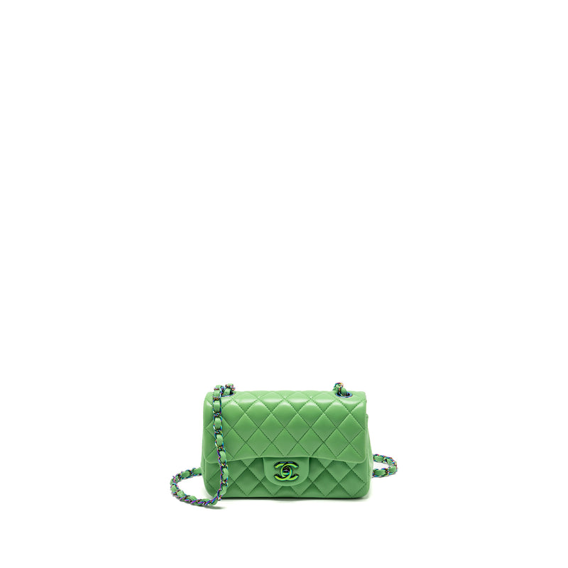 Chanel Mini Rectangular Flap Bag Lambskin Green Iridescent Hardware