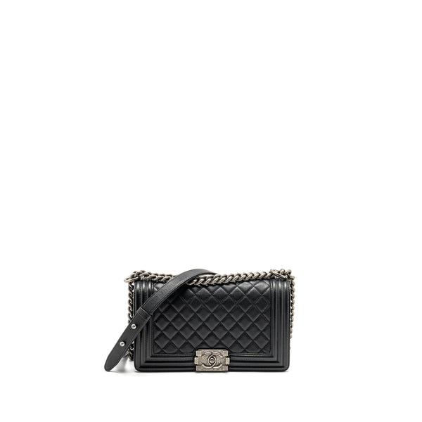 Chanel Medium Boy Bag Caviar Black Ruthenium Silver Hardware