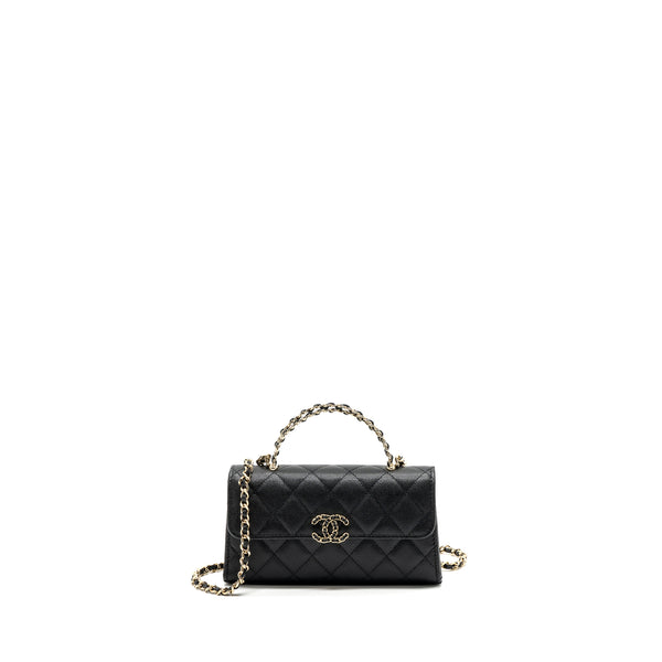 chanel 23p top handle mini flap bag with chain caviar black LGHW (microchip)