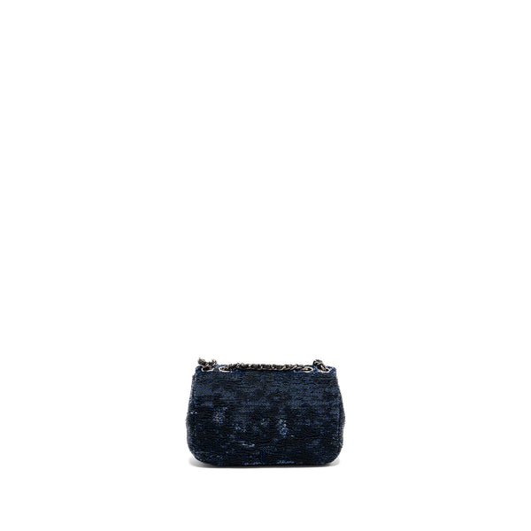 Chanel super mini flap bag sequin dark blue / black SHW