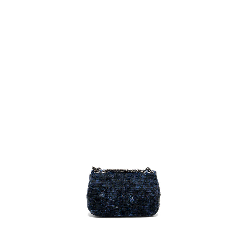 Chanel super mini flap bag sequin dark blue / black SHW