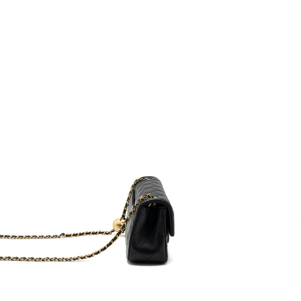 Chanel 23k Pearl Crush Mini Rectangular Flap Bag Lambskin Black Brushed GHW(Microchip)