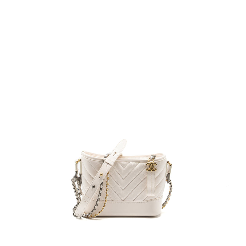 Chanel small chevron Gabrielle hobo bag calfskin white multicolour hardware