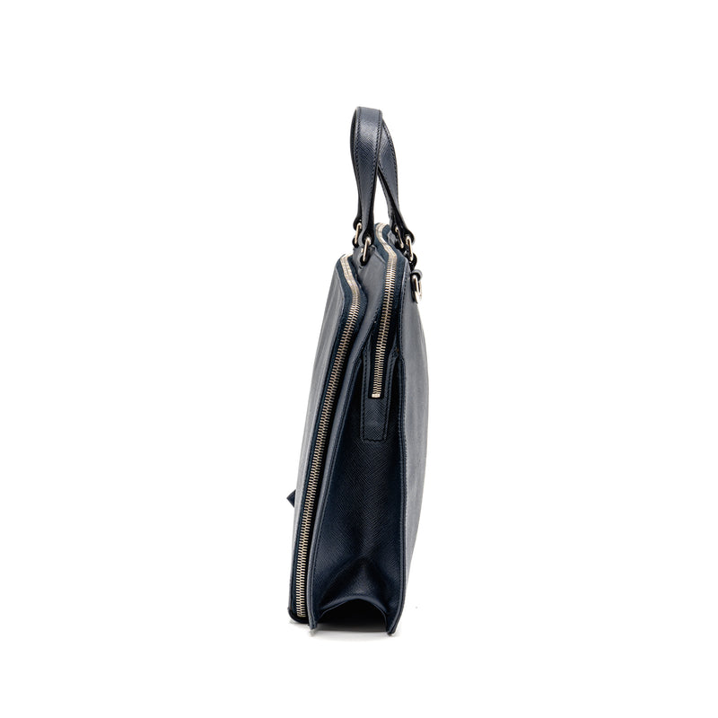 Prada Saffiano Travel Briefcase Calfskin Dark Blue SHW