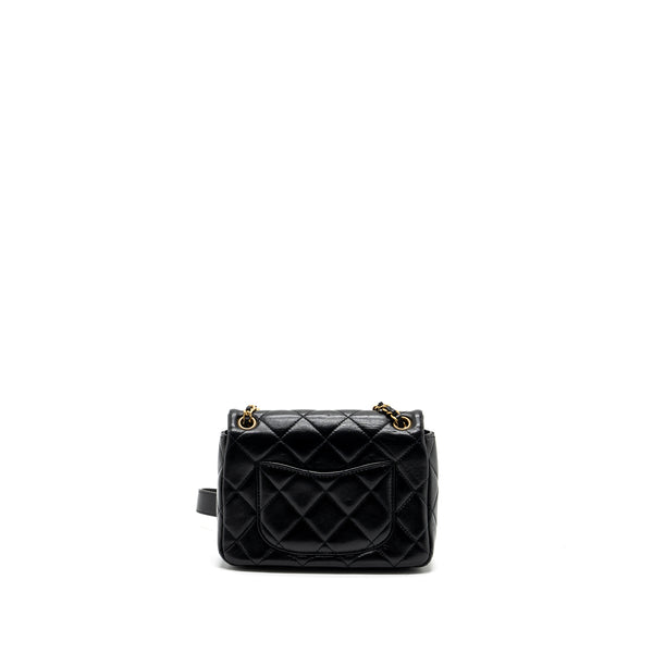 Chanel seasonal mini square flap bag with detailed chain strap calfskin black GHW (Microchip))