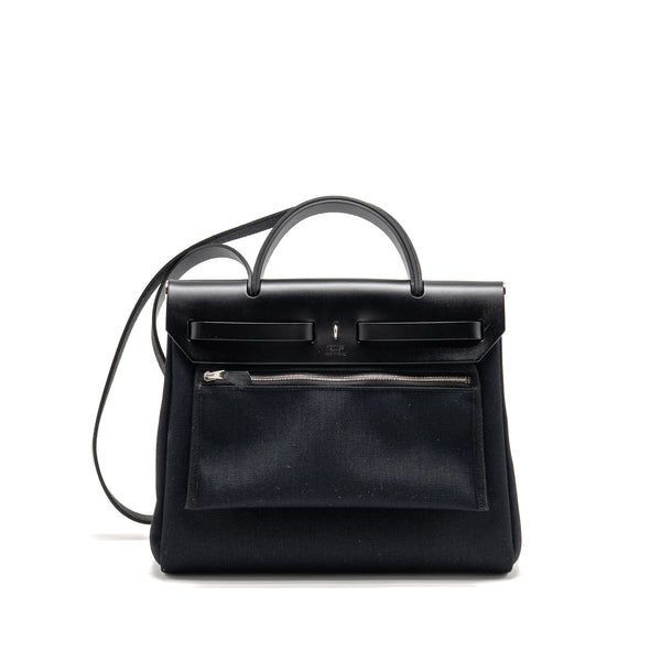 Hermes Herbag 31 Zip Bag canvas / hunter leather black SHW stamp B