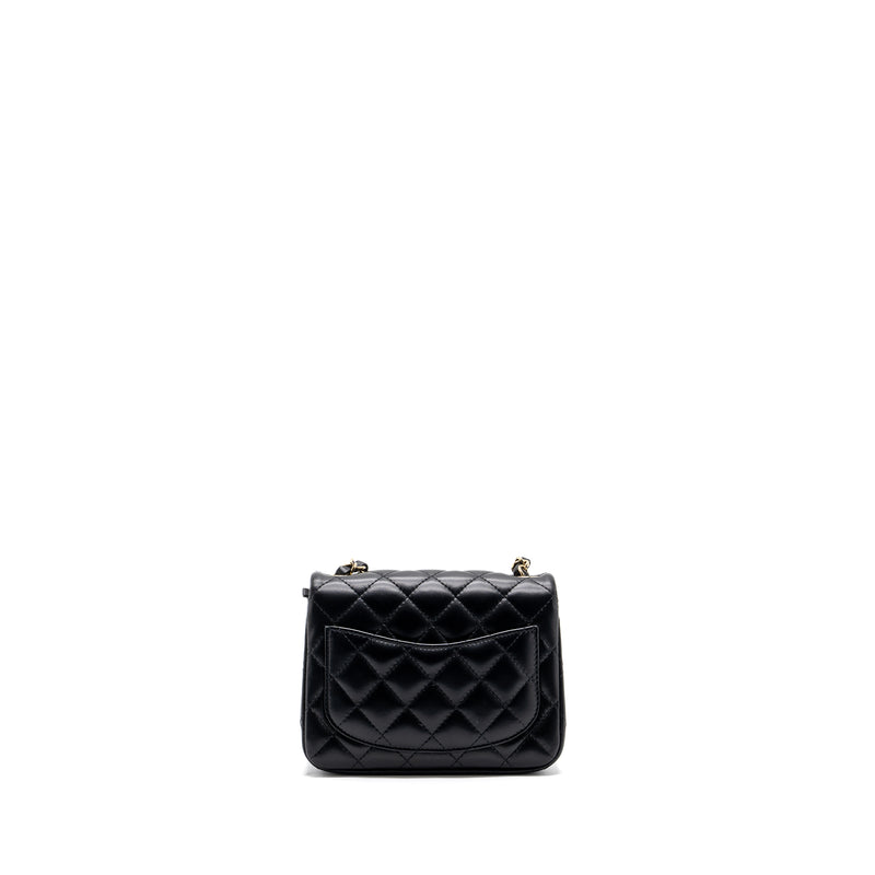 Chanel Classic Mini Square Flap Bag Lambskin Black LGHW (Microchip)