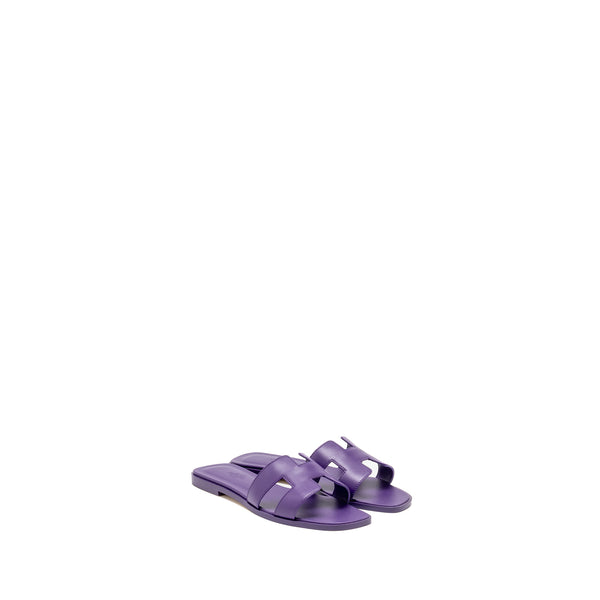 Hermes Size 38 Oran Sandal Calfskin Violet Majorett