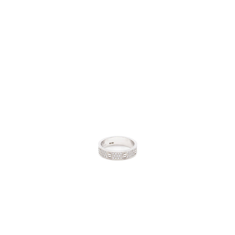 Cartier size 53 love wedding band white gold diamond paved