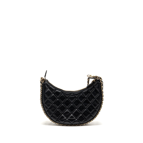 Chanel small half moon hobo bag lambskin black LGHW (microchip)