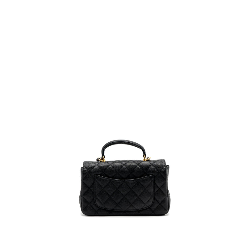 Chanel top handle mini rectangular flap bag grained calfskin black GHW