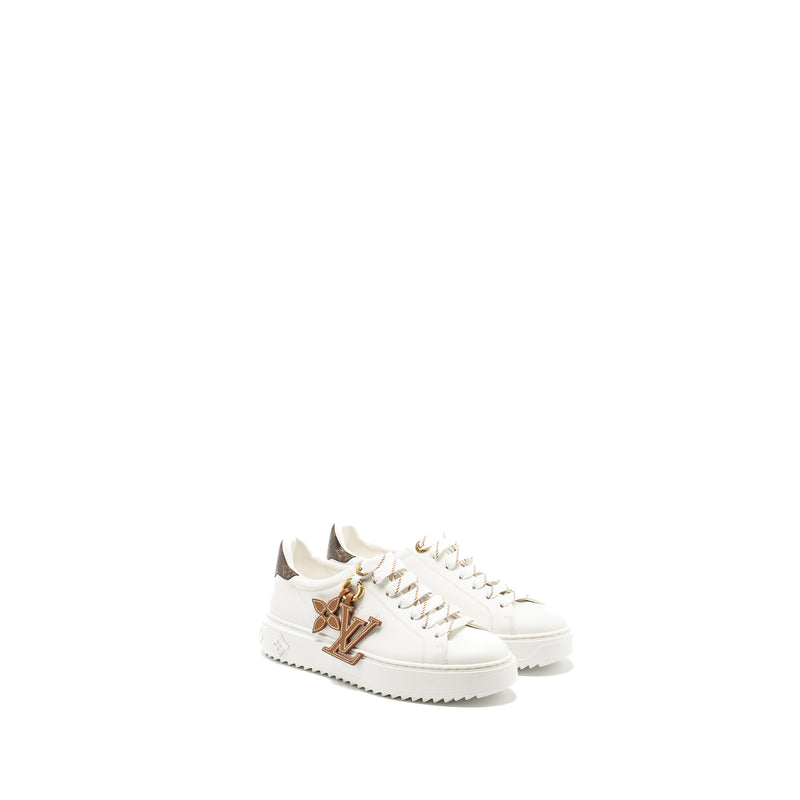 Louis Vuitton Size 37 Time Out Sneaker with Monogram and Flower Charm Calfskin White GHW