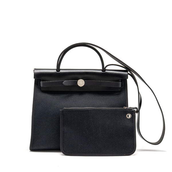 Hermes Herbag 31 zip bag canvas/ hunter leather black SHW stamp Y