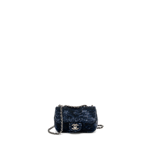 Chanel super mini flap bag sequin dark blue / black SHW