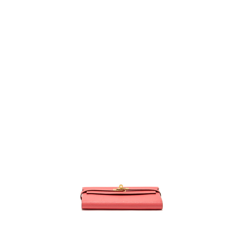 Hermes Kelly Long Wallet Chèvre Mysore Rose Lipstick GHW Stamp A