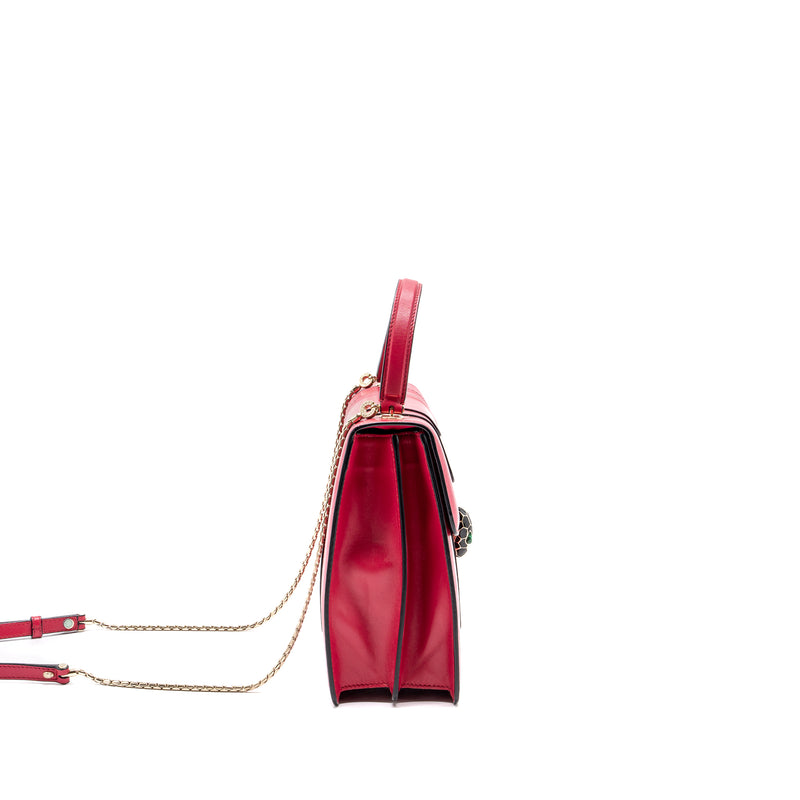 Bvlgari top handle serpenti flap bag calfskin dark pink LGHW