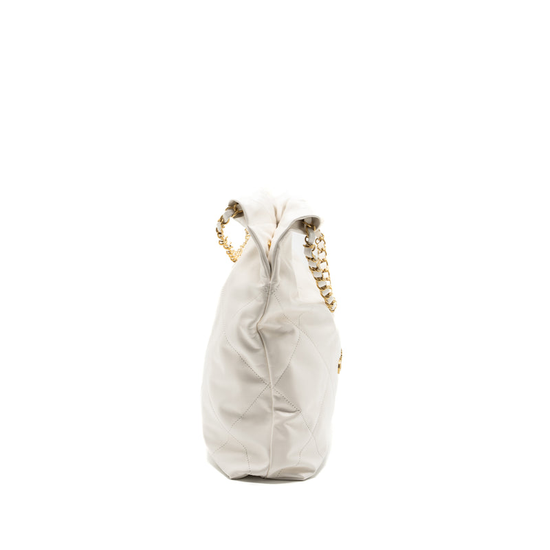 Chanel medium 22 bag calfskin white GHW (microchip)
