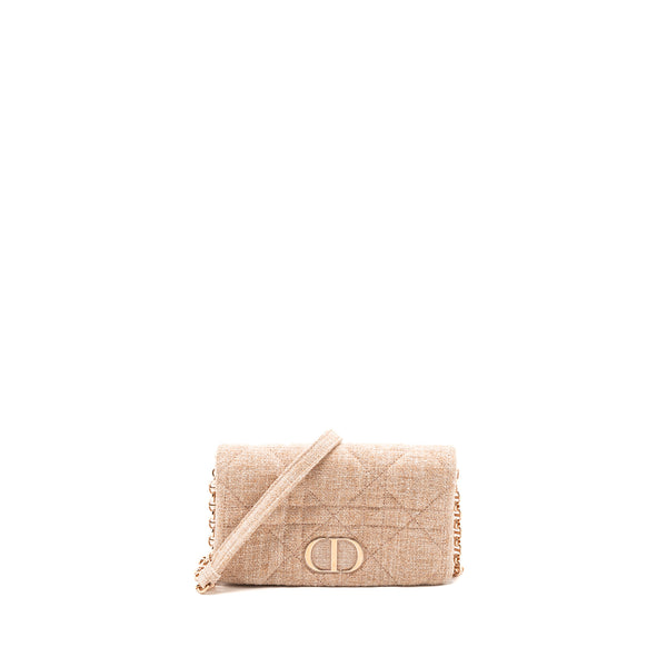 Dior Caro Pouch Canvas Light Pink with pink hardware
