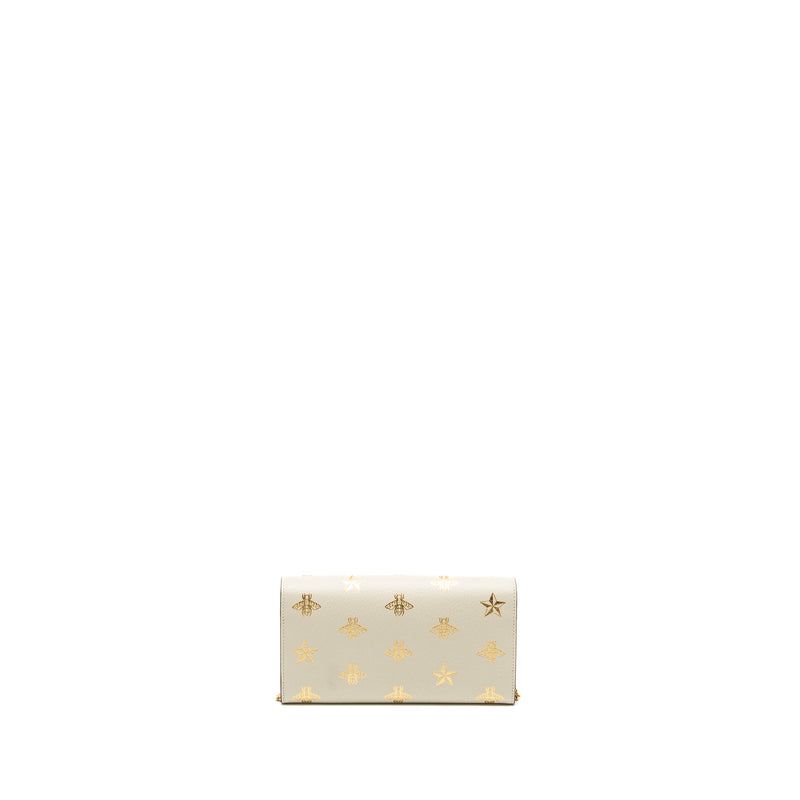 Gucci Mini Padlock Pouch With Chain with Bee Printed Calfskin White/Gold GHW