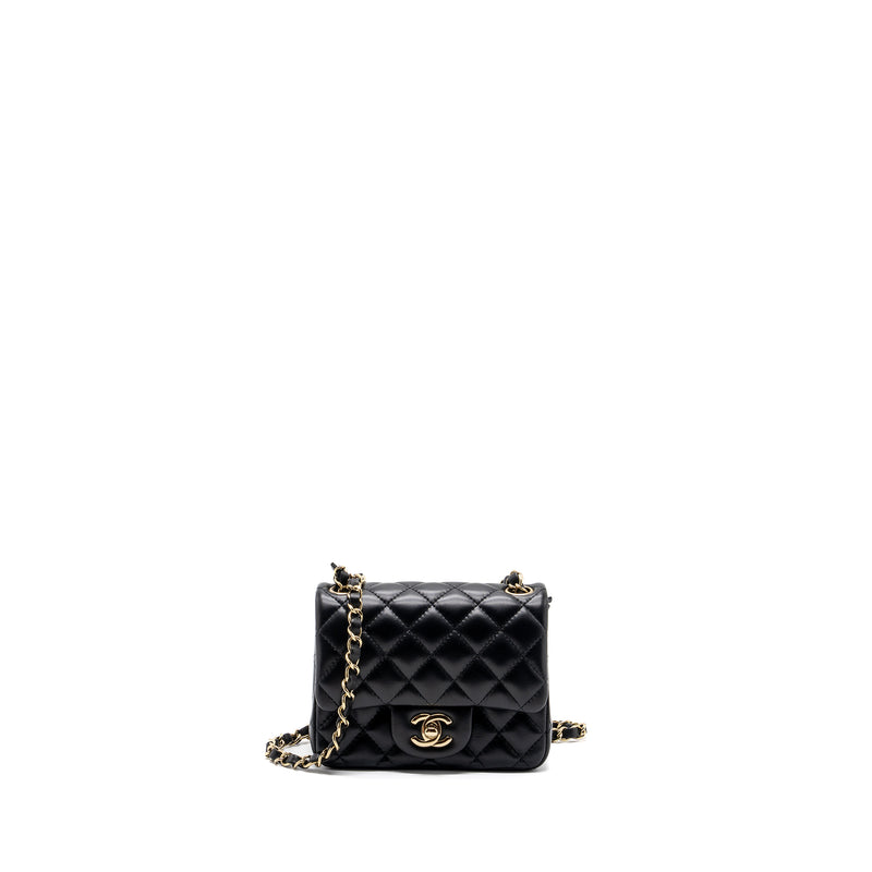 Chanel Classic Mini Square Flap Bag Lambskin Black LGHW (Microchip)