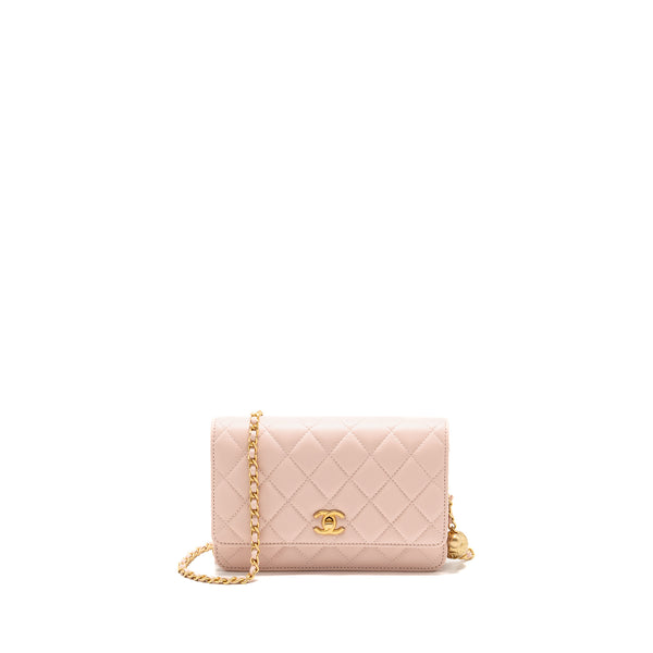 Chanel Pearl crush wallet on chain lambskin light pink GHW (Microchip)