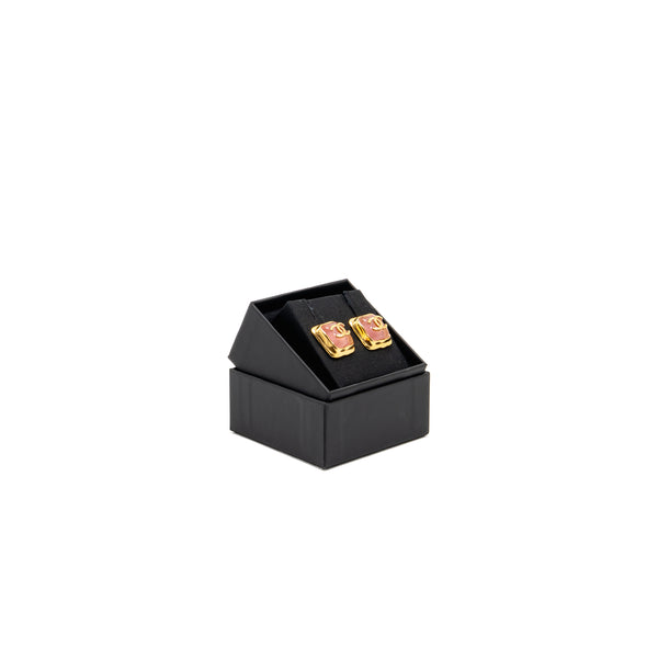 Chanel Pink Resin Square CC Earrings Gold Tone