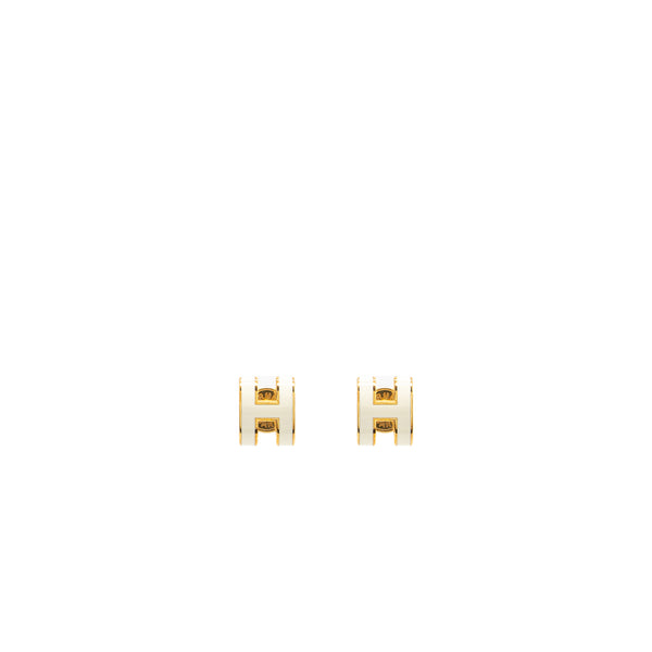 Hermes Mini Pop H Earrings White GHW