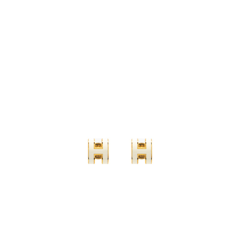 Hermes Mini Pop H Earrings White GHW