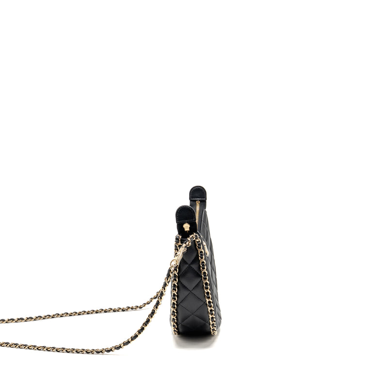 Chanel small half moon hobo bag lambskin black LGHW (microchip)
