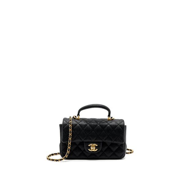 Chanel top handle mini rectangular flap bag grained calfskin black GHW