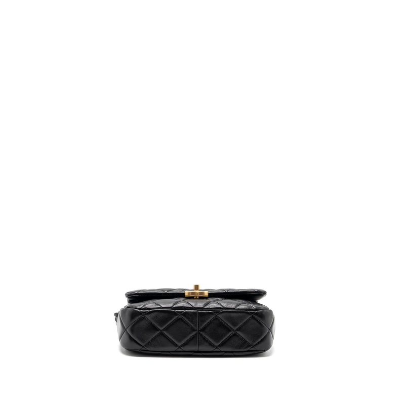 Chanel Quilted Flap Bag Giant Chain Lambskin Black Gold And Black Hardware (microchip)