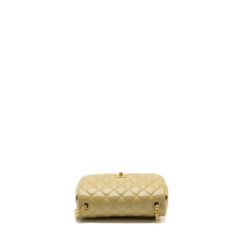 Chanel quilted flap bag with coco love chain lambskin khaki green GHW(Microchip)
