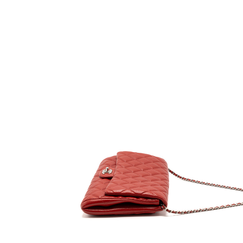 Chanel Timeless Flap Clutch With Chain Caviar Red SHW