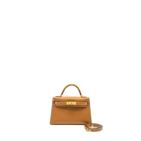 Hermes Mini Kelly II Epsom Gold GHW Stamp W