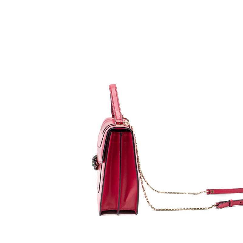 Bvlgari top handle serpenti flap bag calfskin dark pink LGHW