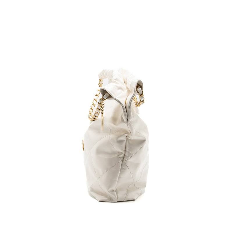 Chanel medium 22 bag calfskin white GHW (microchip)