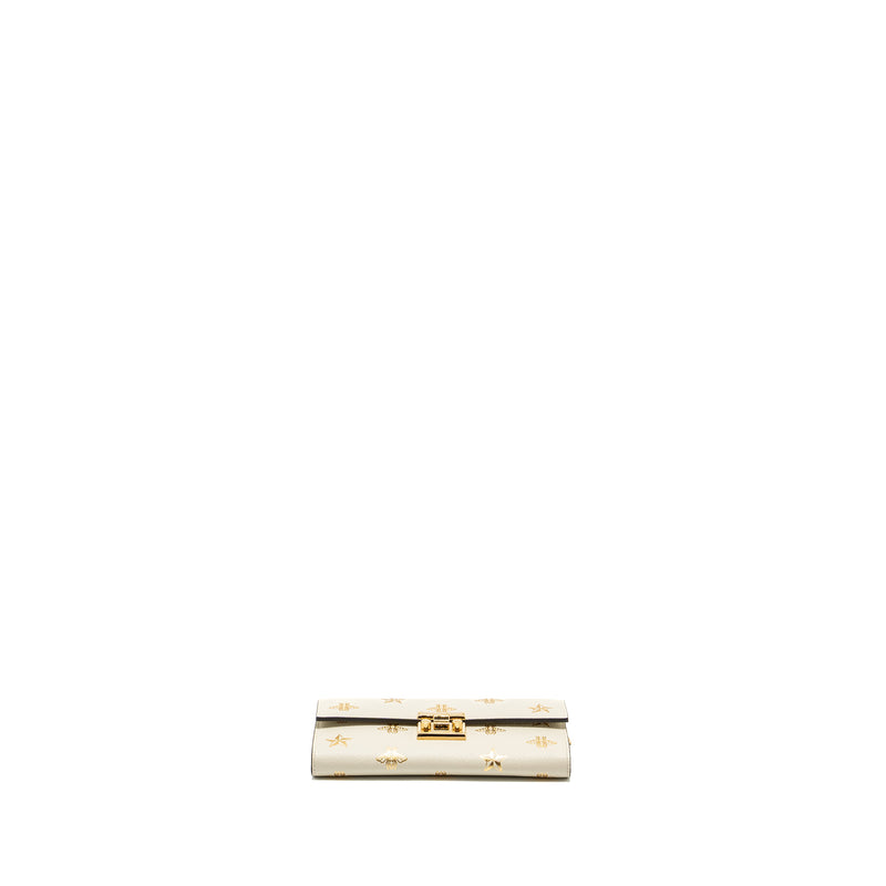Gucci Mini Padlock Pouch With Chain with Bee Printed Calfskin White/Gold GHW