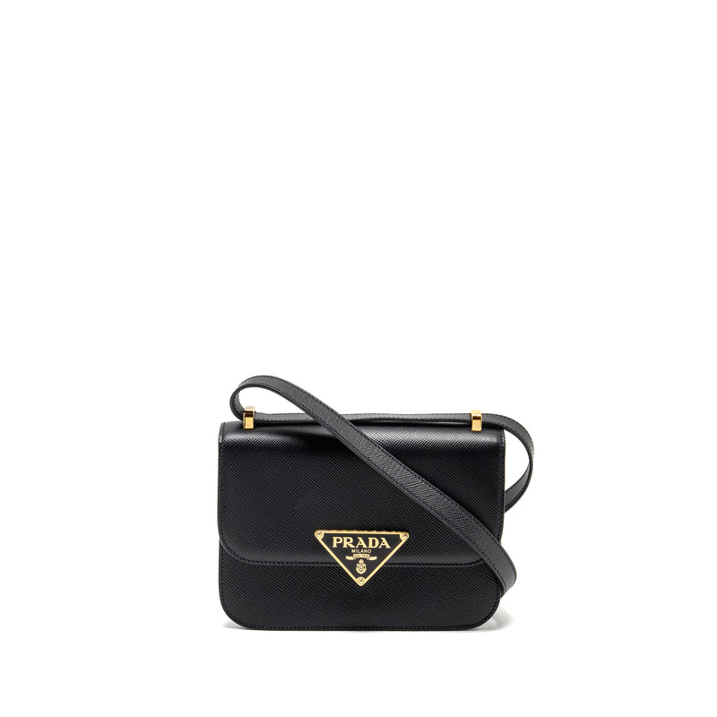 Prada Saffiano Leather Flap Shoulder Bag Calfskin Black GHW