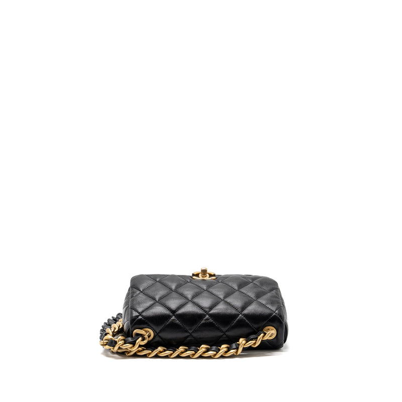 Chanel Quilted Flap Bag Giant Chain Lambskin Black Gold And Black Hardware (microchip)