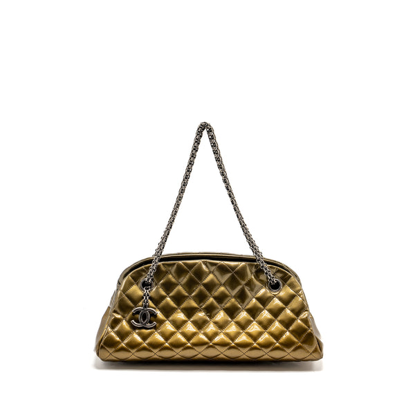 Chanel Just Mademoiselle Bowling Bag Patent Metallic Gold / Silver SHW